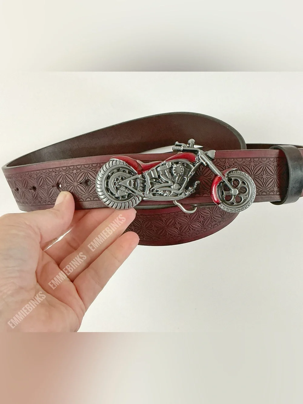 New Motorcycle Moto Adjustable Tooled PU Leather Belt